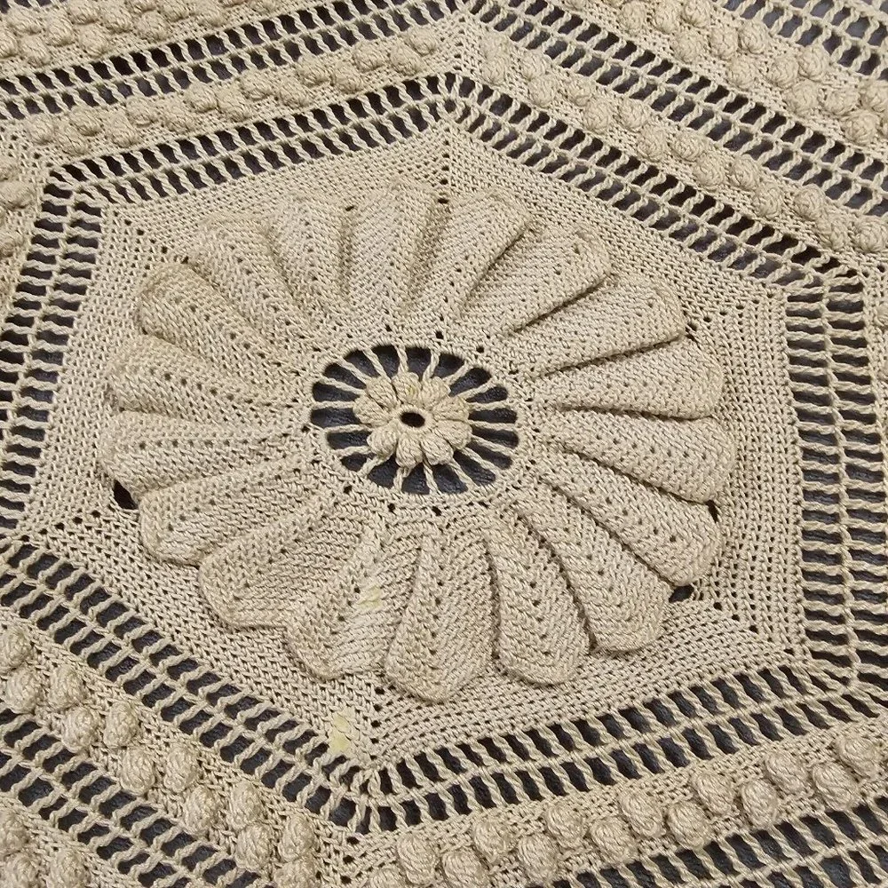 Vintage Cream 3d‎ Popcorn Sunflower Crochet Afghan Blanket King 96x104 He…